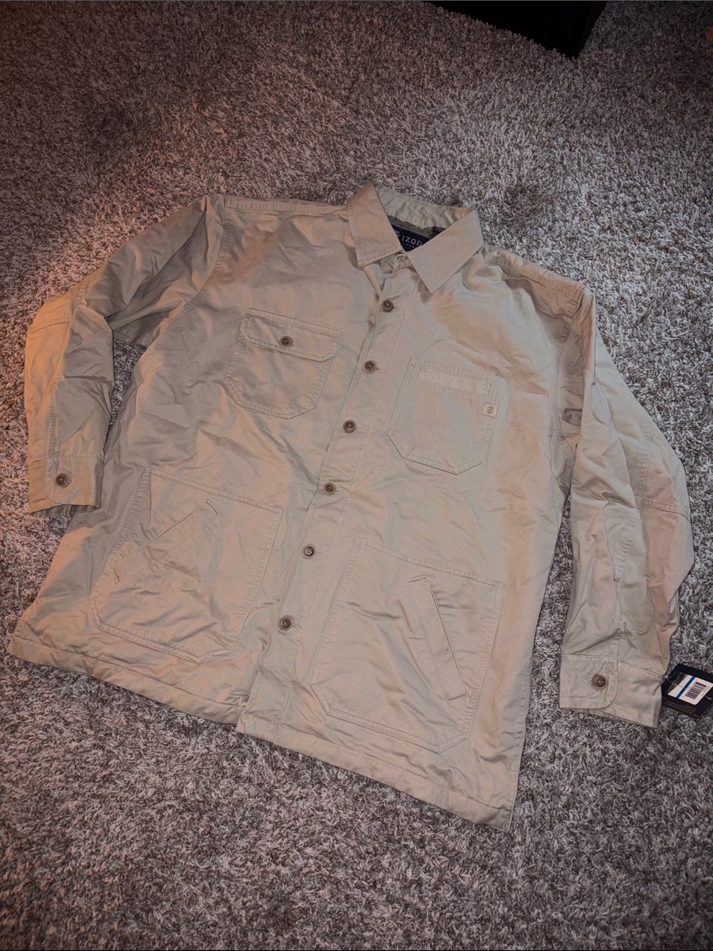 Izod Men's Light Khaki Button-Front Shirt Quilted Jacket